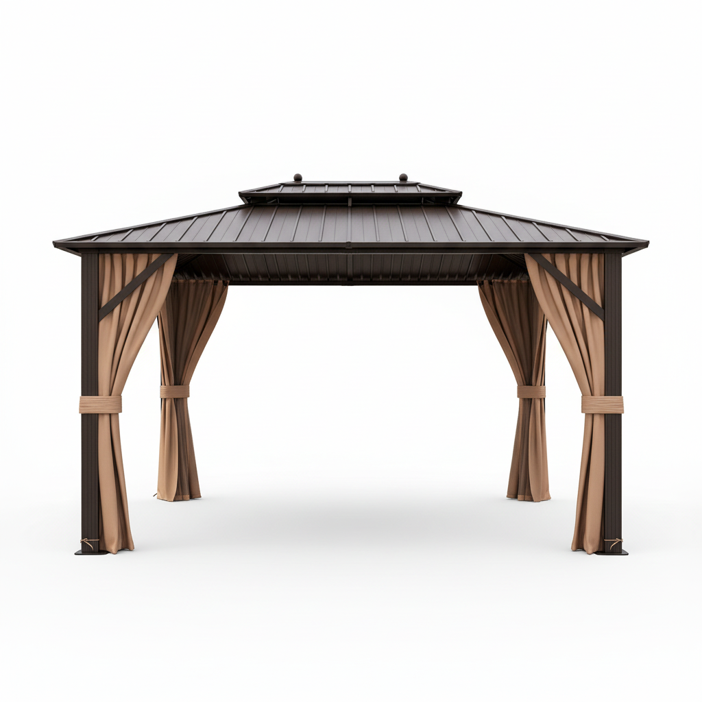 10x13ft Double-Roof Patio Hardtop Gazebo on white background