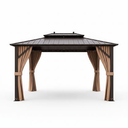 10x13ft Double-Roof Patio Hardtop Gazebo on white background